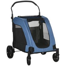 PawHut Dog Stroller 4 Wheels Pet Trolley Carrier Mesh Windows for Medium Large Dogs Traveling Blue