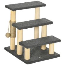 PawHut 48cm Three Step Cat Tree, with Toy Ball, Jute Scratching Post Grey