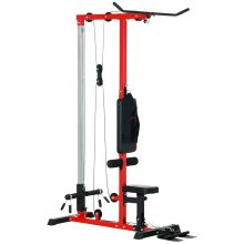 SPORTNOW Pull Up Station, Power Cage with Adjustable Seat, for Home Gym Red