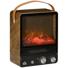 HOMCOM Tabletop Electric Fireplace with Handle, Freestanding Fireplace Heater with Realistic Flame Effect, Overheat Protection, 750W 1500W, Dark Walnut