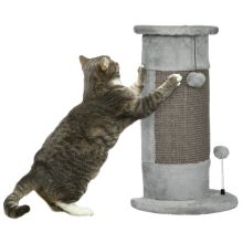 PawHut 58cm Cat Scratching Post, with Covered Plush, Play Balls, for Corner Walls Grey