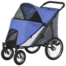 PawHut Foldable Pet Stroller, with Washable Cushion, Storage Bags, Safety Leash, for Medium, Large Dogs, Catts, Travel Blue