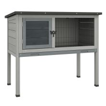 PawHut Wooden Guinea Pig Hutch, Small Animal Cage with Slide out Tray, Openable Asphalt Roof, 84 x 43 x 70cm, Grey