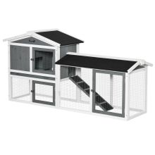 PawHut Rabbit Hutch Outdoor, 2 Tier Guinea Pig Hutch, Wooden Small Animal House with Rabbit Run Box, Slide out Tray, Ramp, 175.8 x 52 x 85.5 cm, White