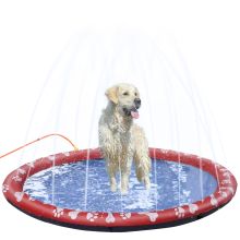 PawHut 170cm Splash Pad Sprinkler for Pets Dog Bath Pool Water Game Mat Toy Non slip Outdoor Backyard Red