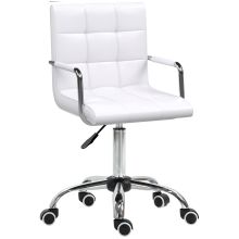 Vinsetto Office Chair, Makeup Vanity Chair, Mid Back Computer Chair, PU Leather Swivel Study Chair with Adjustable Height, Armrest and Rolling Wheels, White