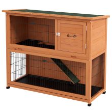 PawHut Two Tier Antiseptic Wood Rabbit Hutch, 102cm Guinea Pig Hutch with Run Orange