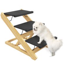 PawHut Adjustable Dog Steps Dog Ramp, 3 Step Non slip Pet Stairs for Medium Sized Dogs, Foldable Dog Stairs for Bed Sofa