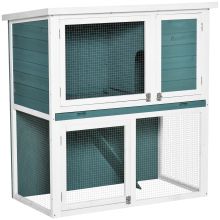 PawHut 2 Tier Wooden Rabbit Hutch, Guinea Pig Cage, Bunny Run, Small Animal House for Indoor Outdoor with Slide out Tray, Ramp, 104 x 58 x 110cm, Green