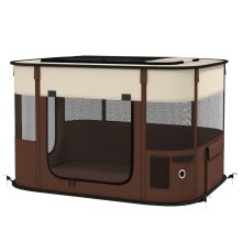 PawHut Foldable Dog Pen with Storage Bag for Indoor Outdoor Use, Portable Pet playpen, with Ground Stakes Brown