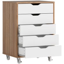 Vinsetto Five Drawer Filing Cabinet, with Wheels Oak Brown