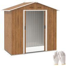 Outsunny 6.5 x 3.5ft Metal Garden Storage Shed Brown Wood Effect