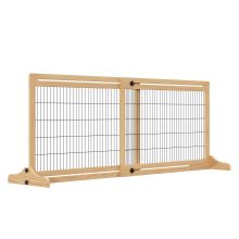 PawHut Freestanding Dog Gate, Foldable Pet Fence, Indoor Wood Barrier, Stair Gate with Support Feet, for Doorway, Hallway, Small and Medium Dogs, 69H x 104 183 cm, Natural Wood Effect