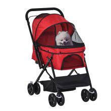 PawHut Pet Stroller Pushchair Foldable Travel Dog Cat Carriage w Reversible Handle Brake Basket