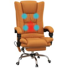 Vinsetto High Back Vibration Massage Office Chair, Heated Reclining PU Leather Computer Chair with 135? Reclining Back and Footrest, Light Brown