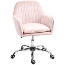 HOMCOM Velvet Feel Tub Office Chair, with Seat Cushion Pink