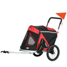 PawHut 2 in 1 Aluminium Foldable Dog Bike Trailer, Pet Stroller, for Medium Dogs Red