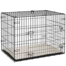 PawHut Dog Crate with 2 Doors with Tray, Soft Cushion, Foldable Metal Dog Cage for Small Dogs, 76 x 53 x 60, Black