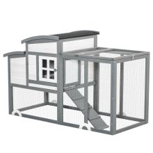 PawHut Chicken Coop with Run Hen Rabbit Hutch House Wooden Poultry Cage w Nesting Box Removable Tray Openable Roof Outdoor 140 x 67 x 88.5cm