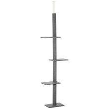 PawHut 260cm Floor To Ceiling Cat Tree for Indoor Cats w Three Platforms Activity Centre Grey