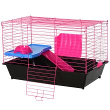 PawHut Dwarf Hamster Metal Cage Guinea Pigs Hutches w Tunnels Pink