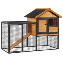 PawHut Rabbit Hutch Guinea Pig Hutch Wood metal Elevated Guinea Pig House Pet Bunny Cage for Outdoor 122 x 63 x 92cm Light Yellow