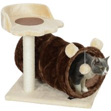 PawHut 47cm Small Cat Tree w Scratching Post, Bed, Cat Tunnel, Toy Ball, Dark Brown