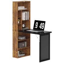 HOMCOM Folding Desk with Blackboard Multi function Computer Office Workstation Side Shelf for Home Office, Rustic Brown