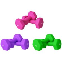 SPORTNOW Set of 6 Hex Dumbbells, Neoprene Weights Pair with Non Slip Grip, Home Gym Fitness Training Equipment, 2 x 3kg, 2 x 4kg, 2 x 5kg, Pink, Purple, Green