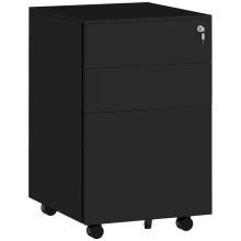 Vinsetto 3 Drawer Vertical Filing Cabinet with Pencil Tray, Lock and 5 Wheels, Steel Mobile File Cabinet, for A4, Legal and Letter Size, Pre Assembled Body, Black