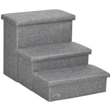 PawHut 3 Steps Pet Stairs, with Storage Boxes, for Bed, Couches Grey