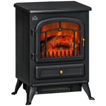 HOMCOM Freestanding Electric Fireplace Indoor Heater Glass View Log Wood Burning Effect Flame Portable Fireplace Stove 950 1850W Black