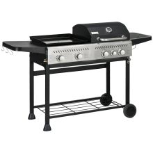 Outsunny 15kW Deluxe Duo Gas BBQ, with Grill, Plancha and Side Burner Black