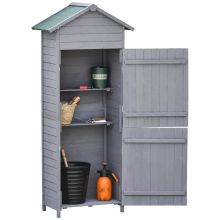 Outsunny Wooden Garden Storage Shed Utility Gardener Cabinet w 3 Shelves, Tilted felt Roof and Two Lockable Doors, 79cm x 49cm x 191.5cm, Dark Grey