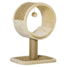 PawHut 56cm Cat Tree for Indoor Cats, with Scratching Post, Tunnel, Toy Ball Beige