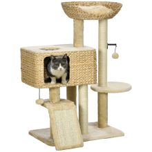 PawHut 95cm Cat Tree Tower for Indoor Cats, with Scratching Post, Cat House, Toy Ball, Platform Beige