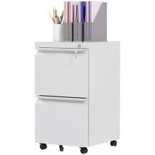 Vinsetto 2 Drawer Mobile Filing Cabinet, Steel Lockable File Cabinet for Letter, A4 and Legal Size, Pre Assembled Body, White