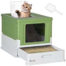 PawHut Hooded Cat Litter Box, Portable Pet Toilet, with Scoop, Front Entry Light Green