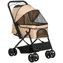 PawHut Pet Stroller Pushchair Foldable Travel Dog Cat Carriage w Reversible Handle Brake Basket