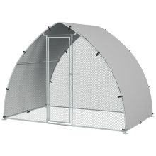 PawHut Galvanised Outdoor Chicken Coop with Cover, for 4 6 Chickens, Hens, Ducks, Rabbits, 3 x 1.9 x 2.2m Silver Tone