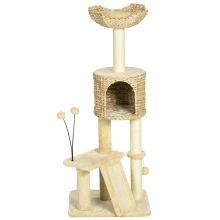 PawHut Cat Tree Tower with Scratching Post, Cat House, Bed, Toy Ball, Platform Beige