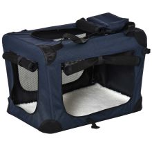 PawHut Foldable Pet Carrier for Small and Miniature Dogs, Portable Cat Carrier Soft Side Pet Travel Crate with Removable Mat, Storage Bags, Breathable Mesh 70 x 51 x 50cm Dark Blue