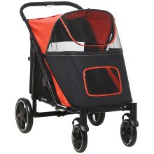 PawHut Foldable Pet Stroller, with Universal Wheels, Shock Absorber, for Medium and Large Dogs Red