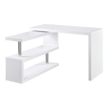 HOMCOM 360? Rotating L Shaped Corner Computer Desk Home Office Writing Table Swivel Workstation with Storage Shelf, White