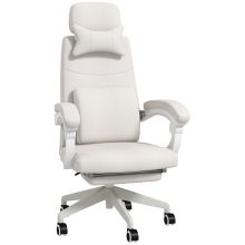 Vinsetto Linen Look Office Chair, with 160? Reclining Back and Footrest White