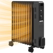 HOMCOM 2500W Oil Filled Radiator, 11 Fin, Portable Electric Heater with 3 Heat Settings, Safety Cut Off and Wheels, Grey