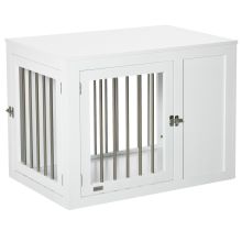 PawHut 2 in 1 Dog Cage and Side Table, with Two Lockable Doors, for Medium Dogs White