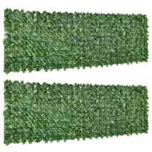 Outsunny 2 Piece Artificial Leaf Hedge Screen Privacy Fence Panel for Garden Outdoor Indoor Decor, Dark Green, 3M x 1M