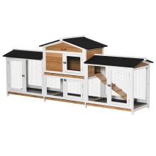 PawHut 2 Tier Large Rabbit Hutch Outdoor with Double Side Run Boxes, No leak Plastic Tray, Ramp, 230 x 53 x 93.5cm, White