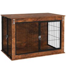 PawHut Dog Crate Furniture with Flip up Top, 2 Doors, for Large Dogs, 98 x 60 x 65.5cm, Rustic Brown